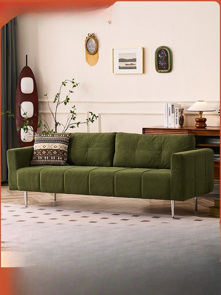 

Nordic fabric sofa small apartment living room simple modern Japanese retro wind green corduroy double sofa