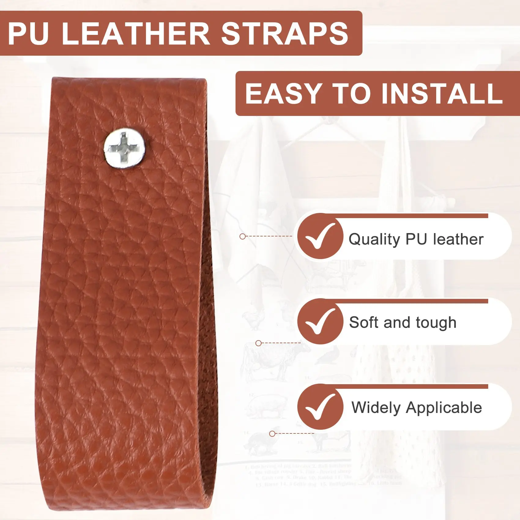 

AB46-10 шт. настенные крючки, держатель для карнизов из искусственной кожи, кожаные ремни для подвесного кронштейна DIY домашний крючок для хранения настенный бохо