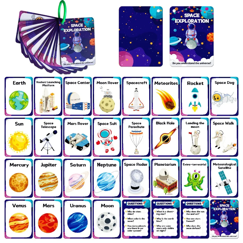 

34 Hot Selling Space Cognition Educational Cards Learning Parent Child Interactive Planet Enlightenment Flash Fun Useful