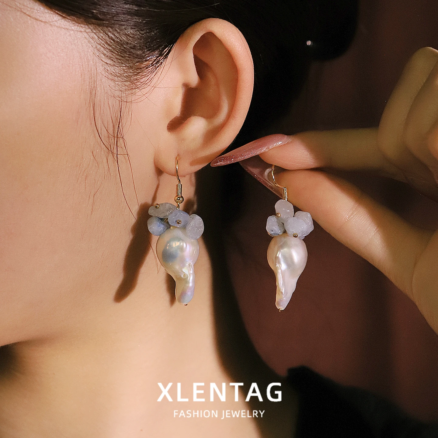 Boho Baroque Freshwater Pearl Aquamarine Dangle Earrings for Women Daily Party Gift Statement Pearl Earrings Fashion Jewelry