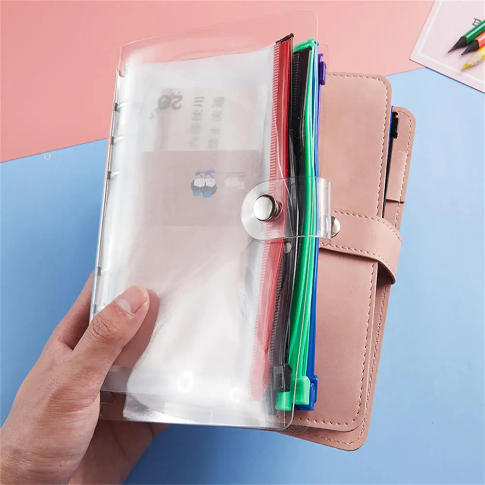 A5/A6 Binder Zipper Folders File Storage Organizer Frosted PVC Colorful Zipper Bag 6 Ring Waterproof Notebook Binder Pockets