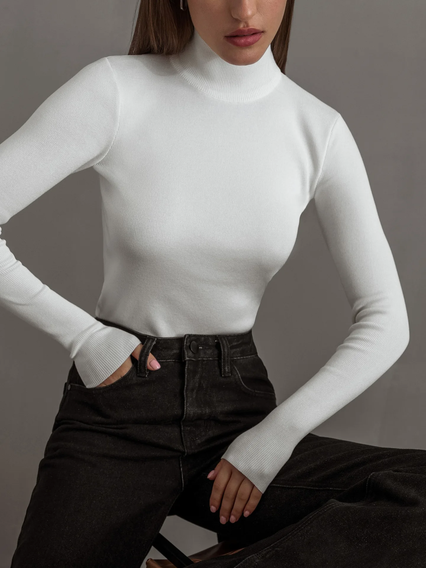 

ALA Rising|L2435 Turtleneck Bottom Shirt Vintage Style Slim Tight Shirts Solid Color Warm Long Sleeve Sweaters