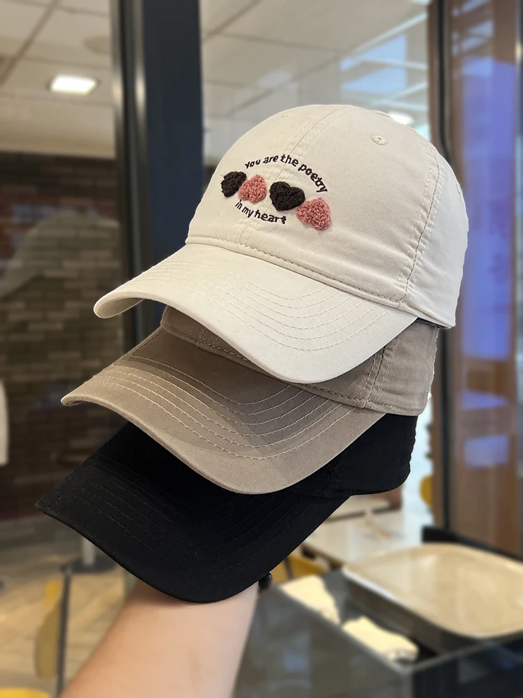 Cute Heart Letter Baseball Cap for Women Spring and Autumn All-Match Face-Looking Small Peaked Cap Fashion