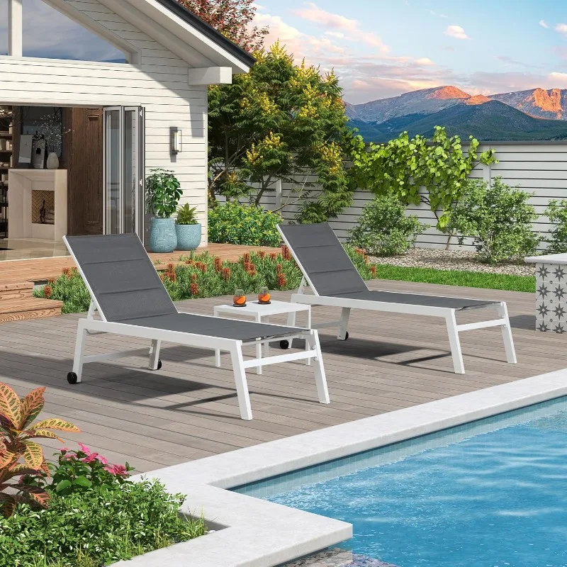 PURPLE LEAF Sillón Piscina Chaise Lounge Exterior Gris 2 Juegos