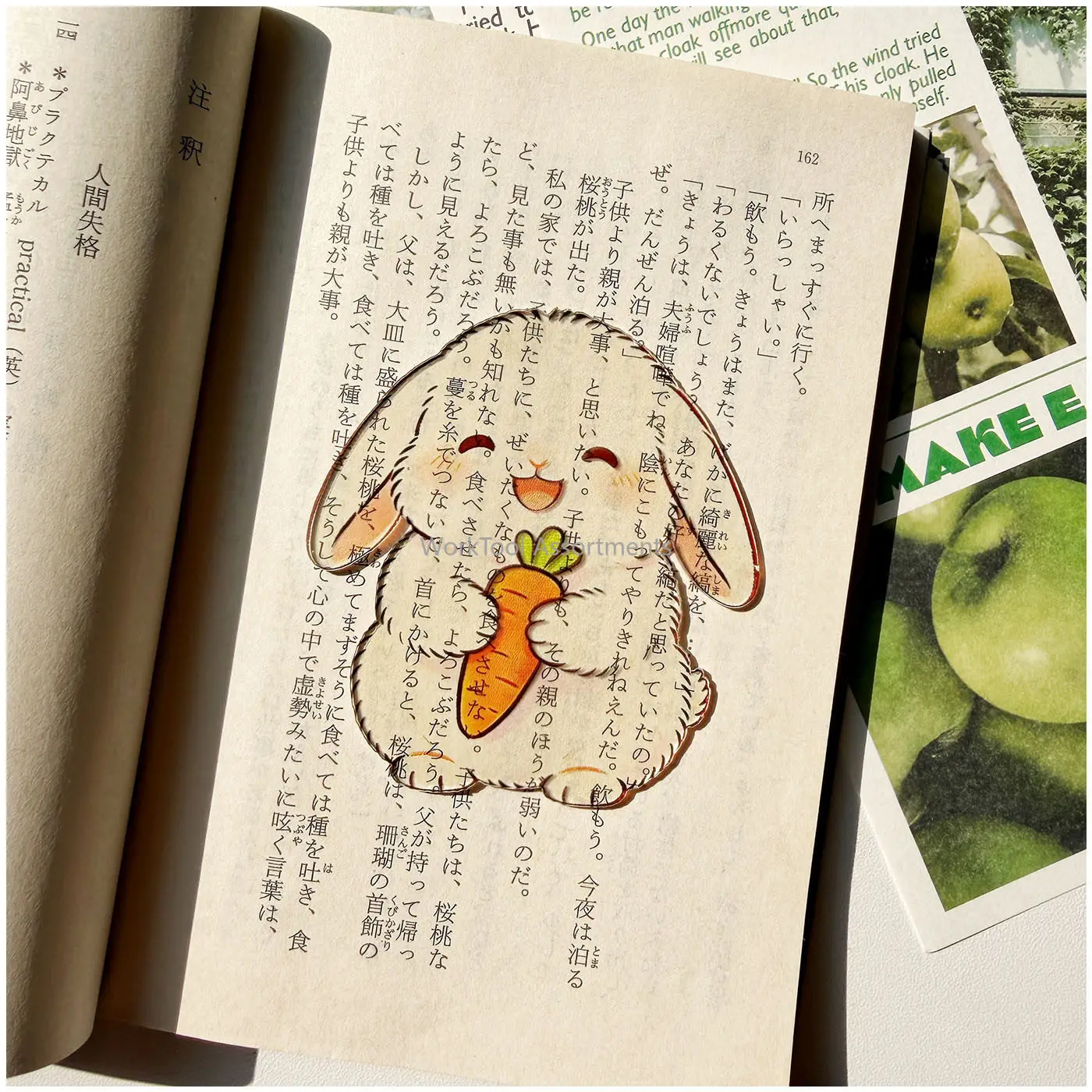 Cute original little rabbit apple orange fruit bookmark high-appearance acrylic bookmark transparent