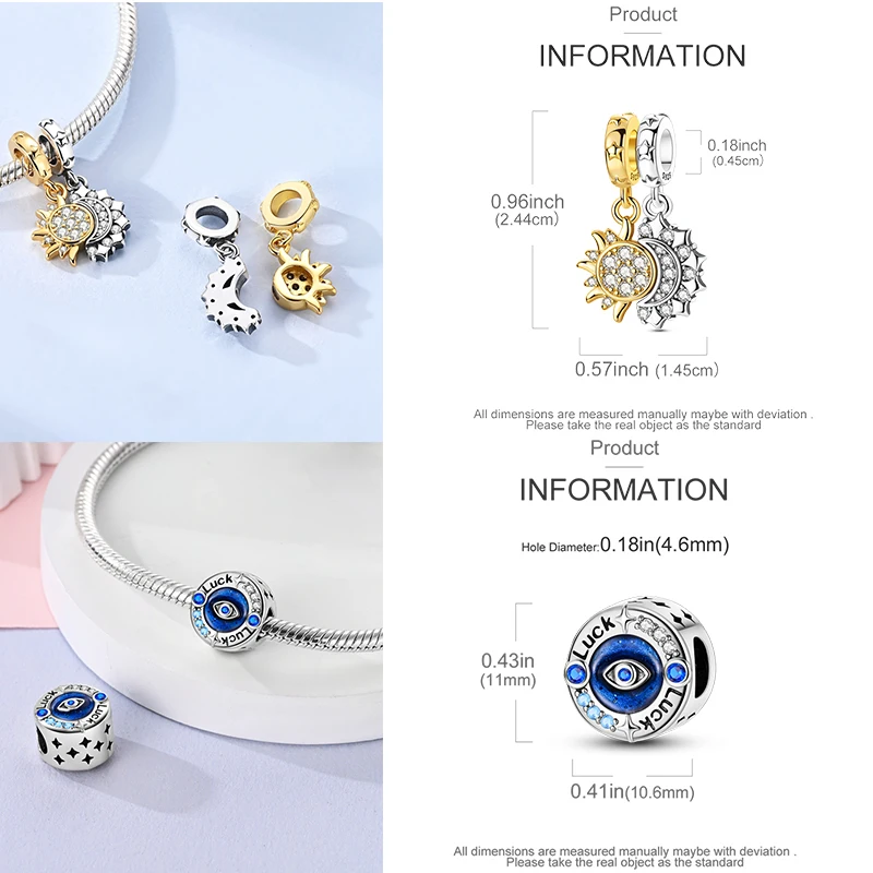925 Sterling Silber Charm-Perlen Vierblättriges Kleeblatt Delfin Sonne Mond Kirsche Motorrad Reise DIY Armband Halskette Geschenk für Frauen – Detail 5