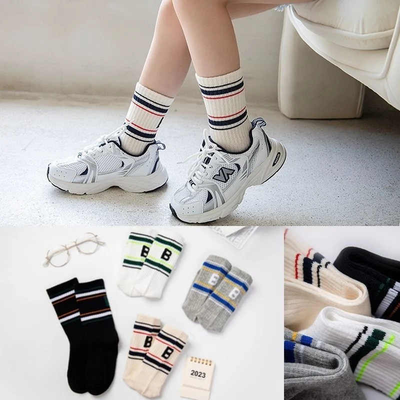 Fashion Korean  Kids Boy Sock School Simplicity Calf Sock for Children Boy Four Season Cotton Letter B Sports Socks