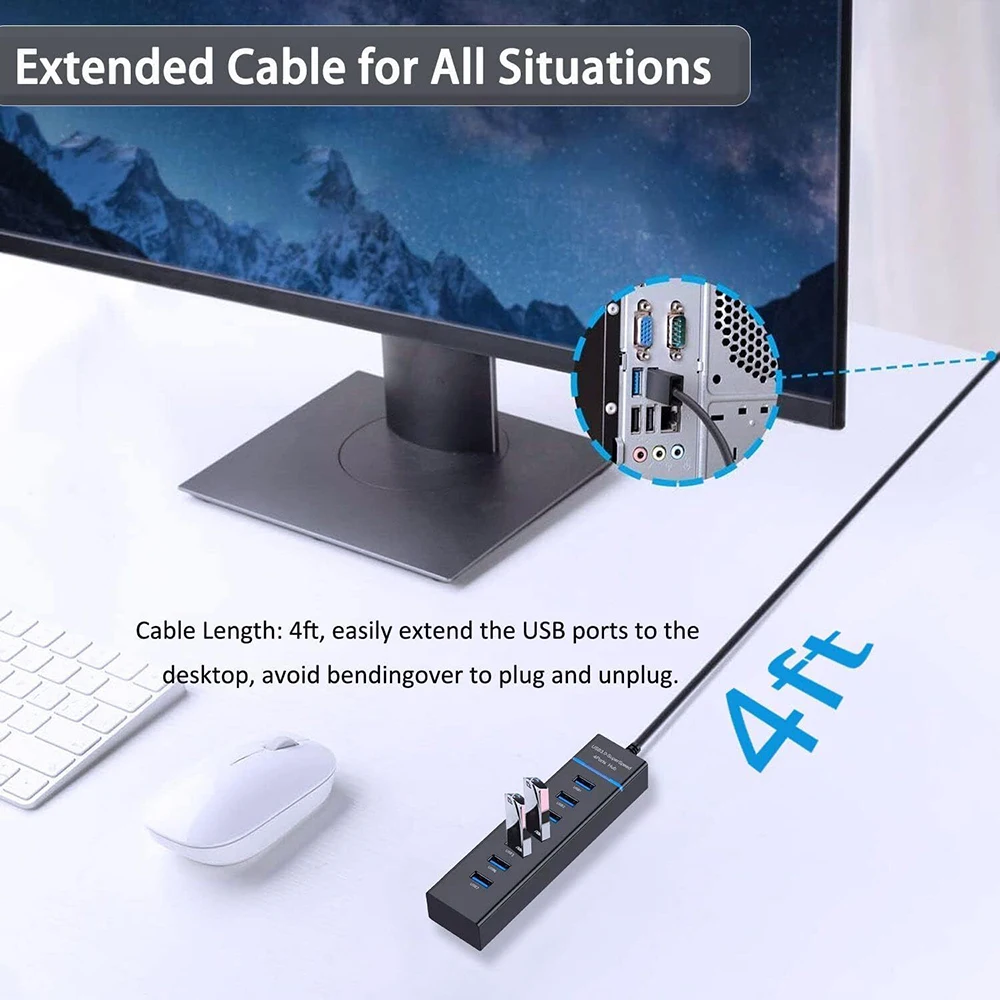 Multi USB Hub 3 0 Hub Usb Splitter 4 7 Ports 3.0 2.0 Usb Expander Cable 30/120CM With DC Charging Port High Speed 3 Hab For PC