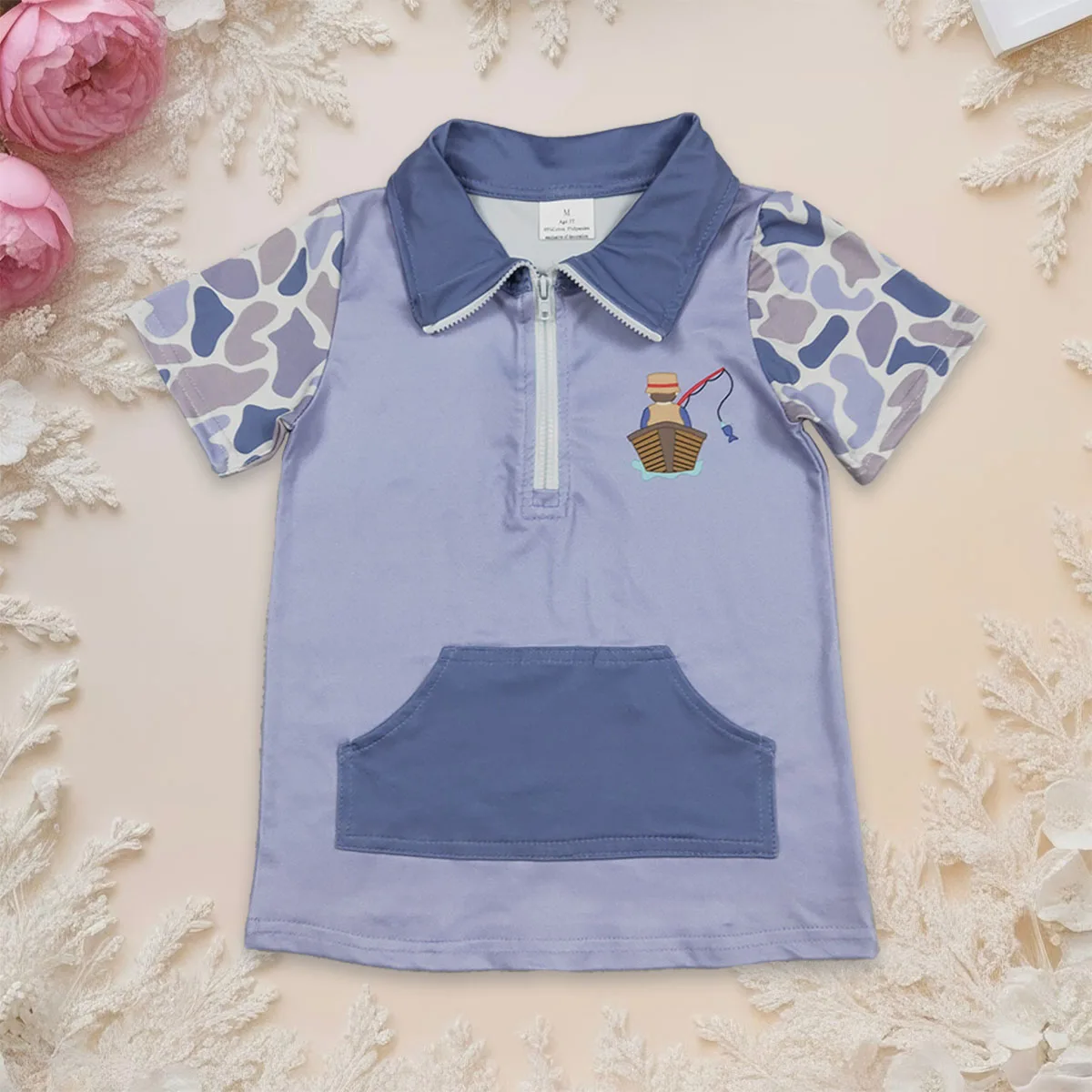 

Baby Boy Short Sleeve Southern Camo Fishing Zipper Pockets Summer Tee Infant Toddler Kids Shirts Tops Children Clothes Wholesale