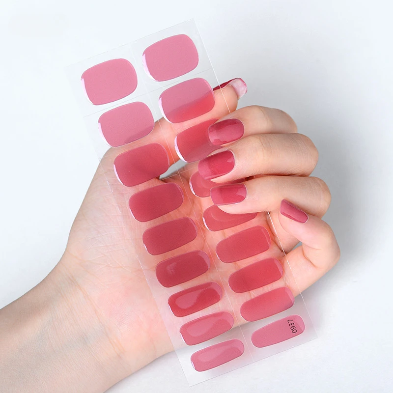 Solid Color Semi-Cured Gel Nail Patch Slider Adhesive Waterproof Salon Nail Decals Manicure for UV LED Lamp Nail Art Decorations