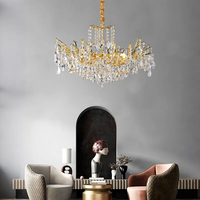 Modern Luxury Crystal Chandelier For Living Dining Room Hall Kitchen Table Gold Round Double Layer LED Ceiling Pendant Lamp