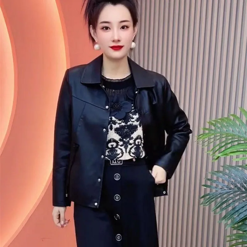 New 2026 Spring Autumn Leather Coat Ankela Red Short Leather Jacket Women's Korean Edition Versatile Casual Female Outerwear
