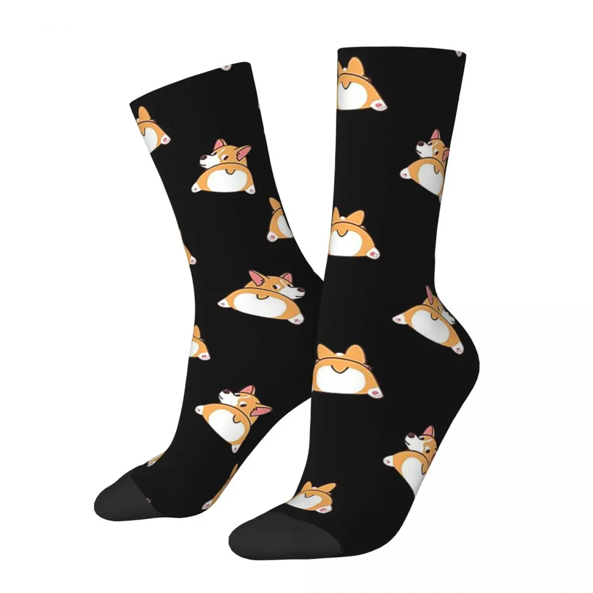 Funny Cute Corgi Butt Pattern Dark Socks Harajuku Super Soft Stockings All Season Long Socks Accessories for Man\'s Woman\'s Gifts