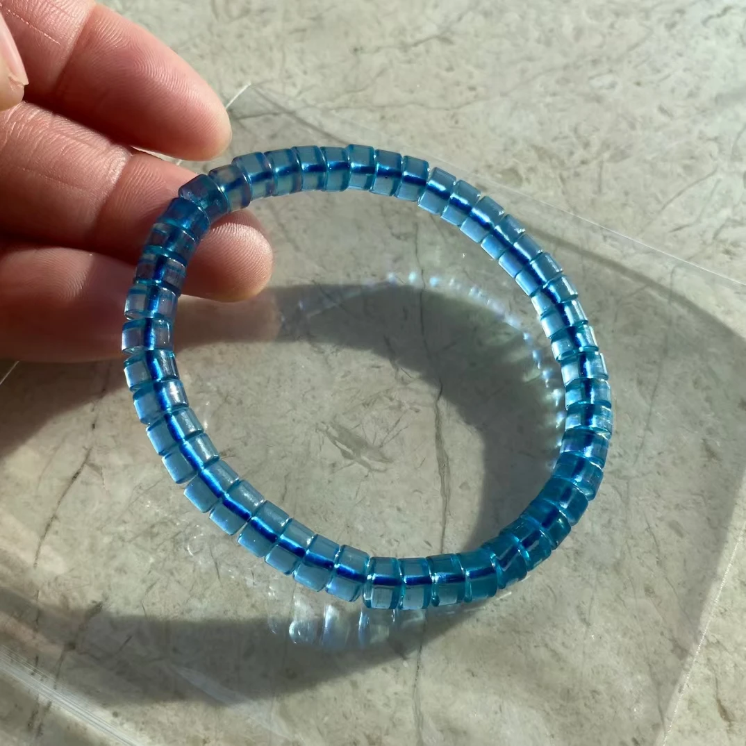 Natural Blue Aquamarine Clear Abacus Beads Bracelet Jewelry 6.2mm Fashion Gift Wealthy Blue Aquamarine Beads Women Men AAAAAAA