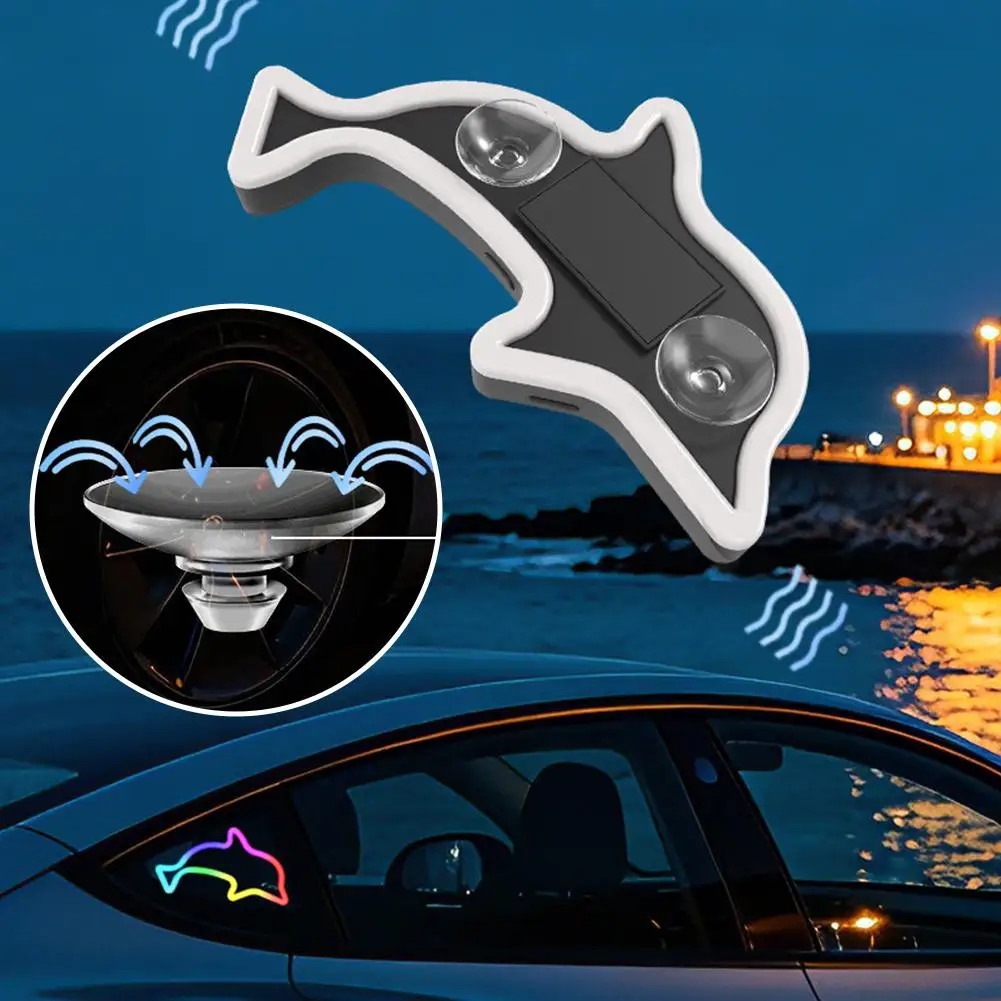 New Solar-Powered Dolphin Light Triangular Window Ambient Light Wireless LED Rear Window Car Fun Ambient Light