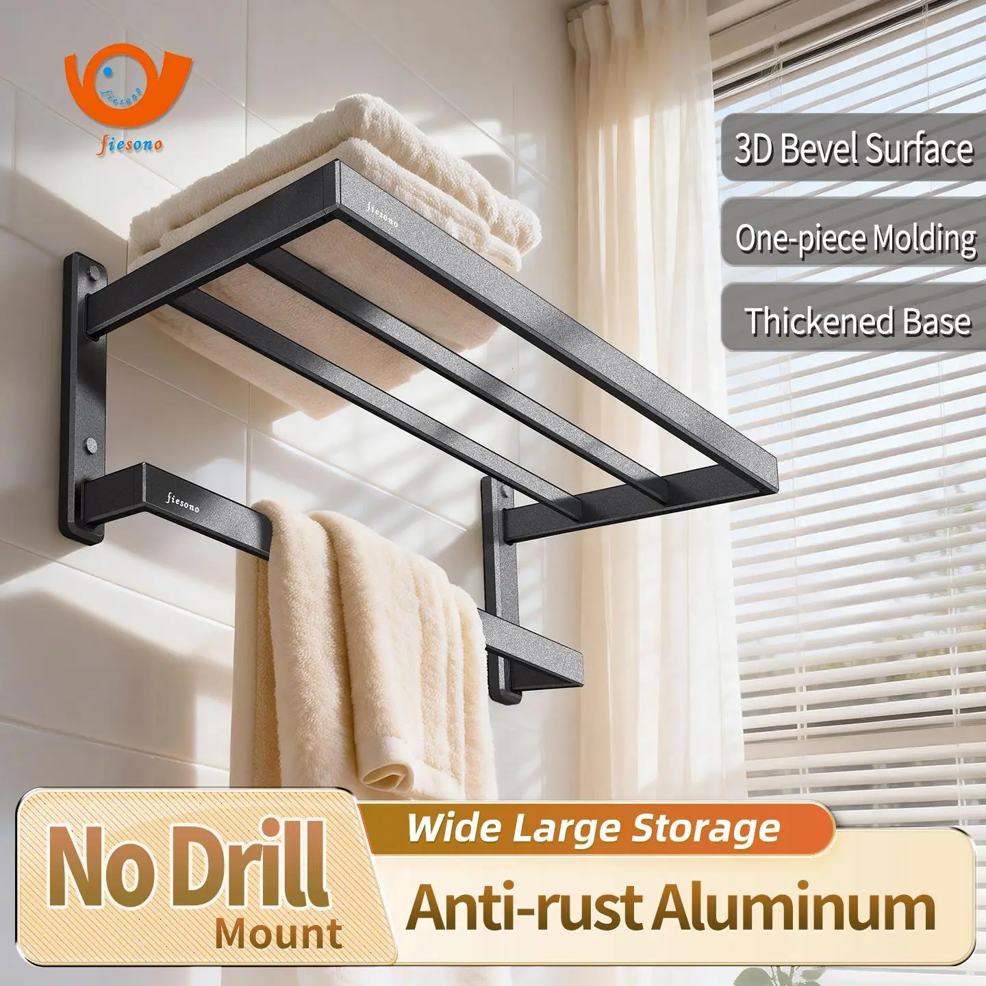 24-Inch 60cm Aluminum Alloy Towel Rack Wall Mounted Bathroom Organizer Double Bar Shelf Modern Hotel Style Shower Caddy Toiletries Storage Holder with Non-Slip Snap Home Accessories