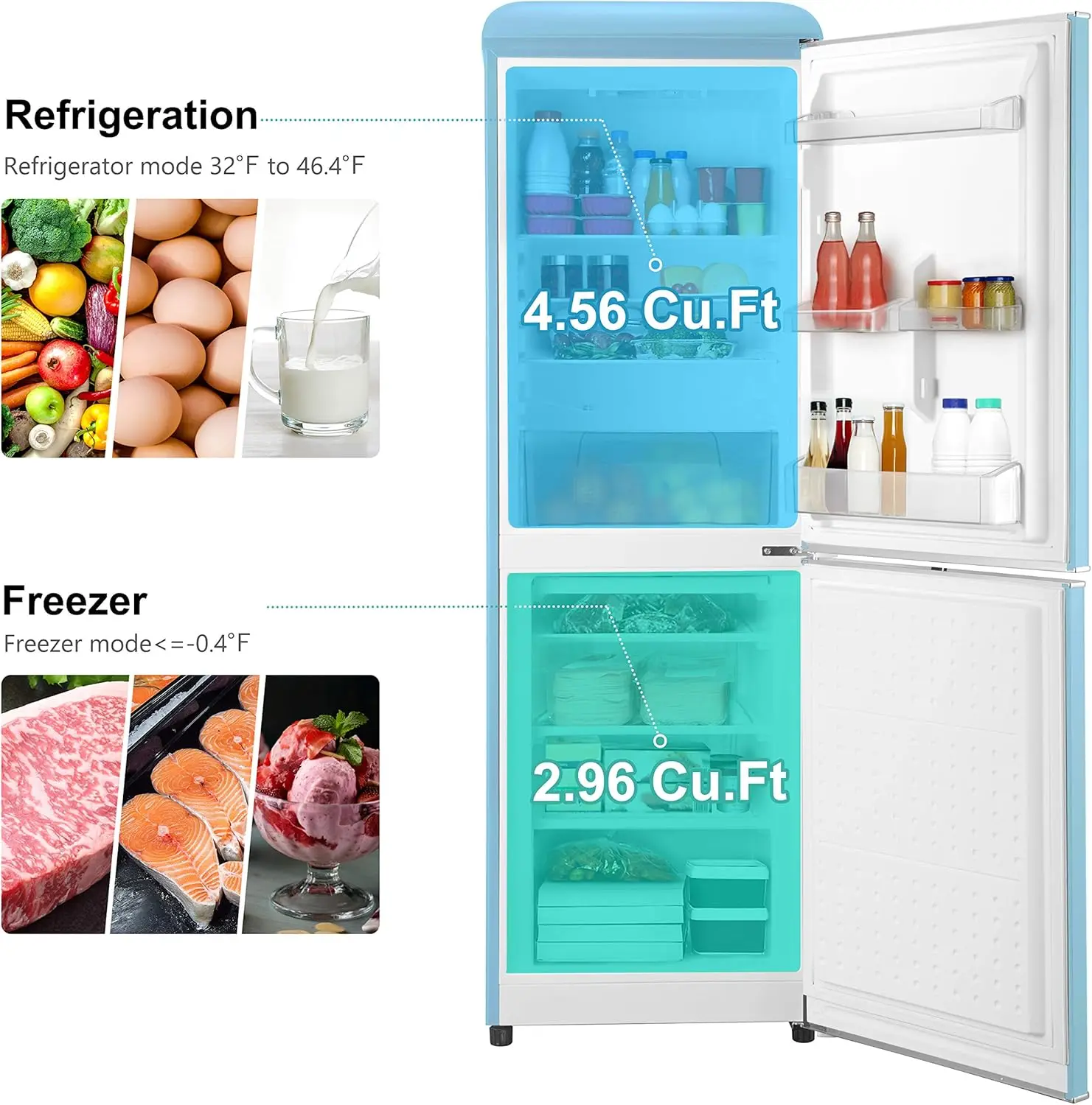 GLR74BBER12 Retro Refrigerator with Bottom Mount Freezer Frost Free, Dual Door Fridge,Adjustable Electrical , 7.4 Cu Ft, Blue