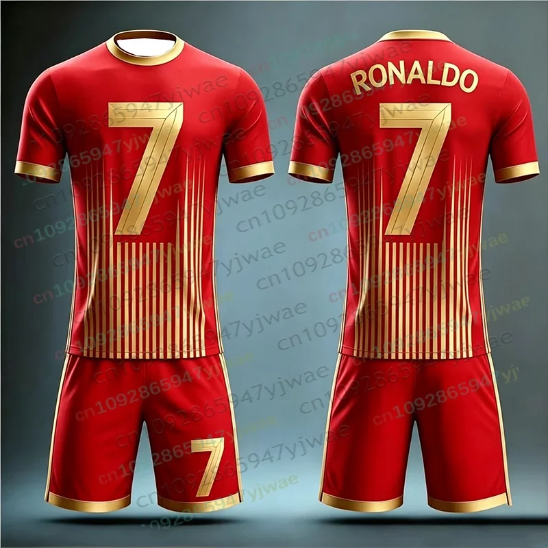 Sonderedition Ronaldo Nr. 7 Fußballtrikot T-Shirt Shorts Set Damen Herren Sportbekleidung Harajuku Sommer Casual Kinder T-Shirt oder 2-teiliges Set – Detail 12