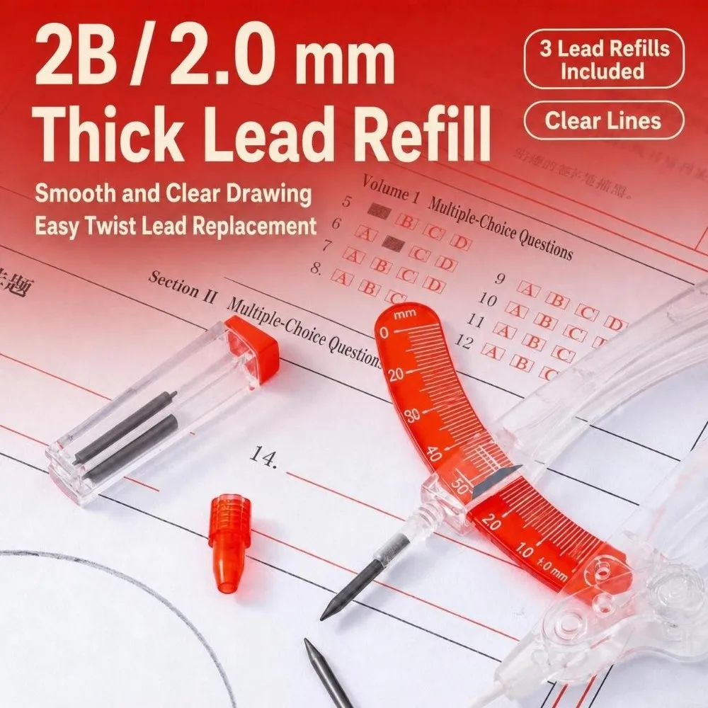 Digital Display Compass Safe No Metal Lock-Distance Geometry Compass with Replacement Pencil Leads Drawing Circles Tool