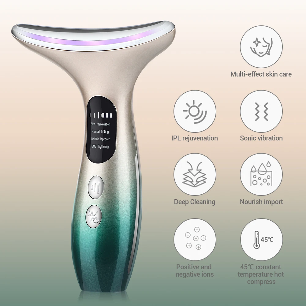 Dispositivo de belleza EMS para cara y cuello, masajeador de microcorriente, rejuvenecimiento de fotones LED, máquina de estiramiento de la piel,