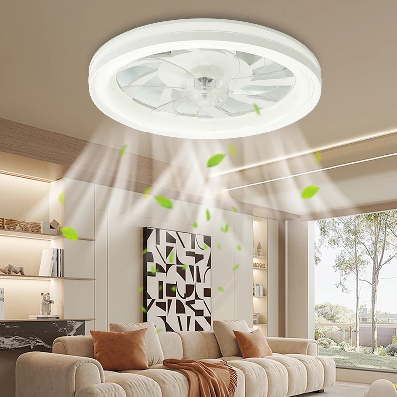 Luz de techo inteligente con ventilador, Control remoto, decoración de dormitorio con atenuación, aspas de aire invisibles, energía LED Savi