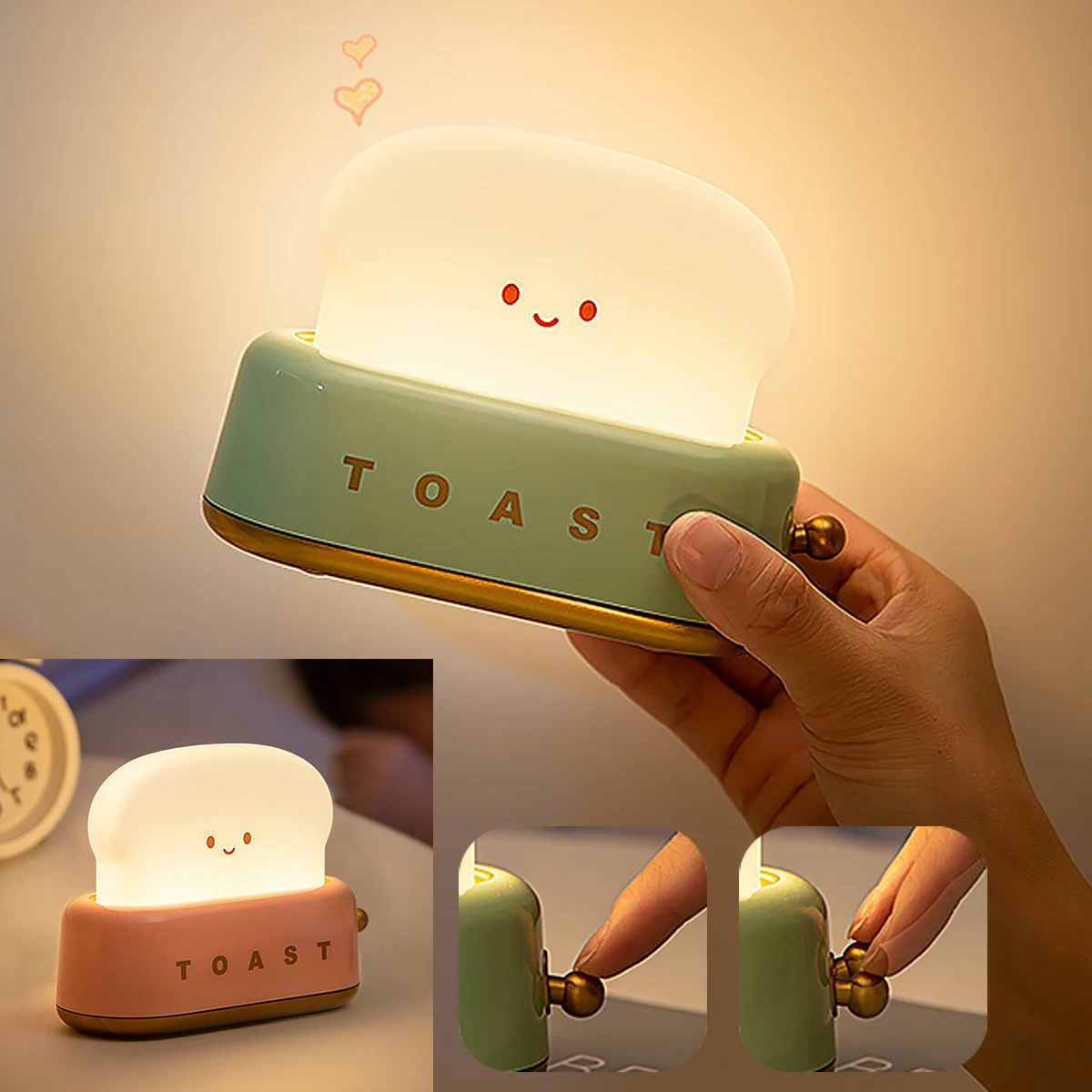 Toast Night Light Cute Bread LED Night Lamp Charging Healing Atmosphere Light Bedroom Bedside Sleep Light Timer and Dimmable