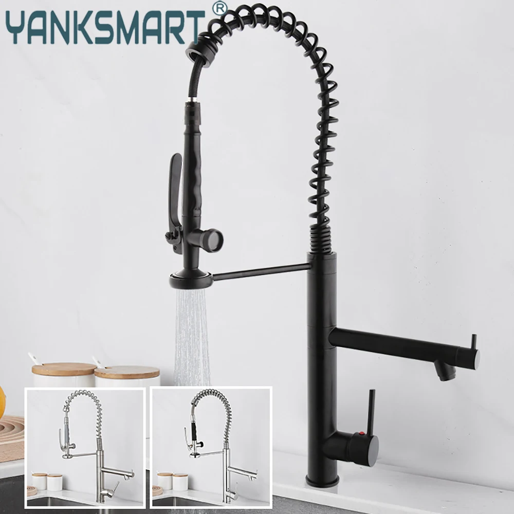 

YANKSMART Sturdy Rinse Spring Pull Down Kitchen Faucet Bain Single Handle With Sprayer Pull Out Sink Faucets Mixer Water Tap
