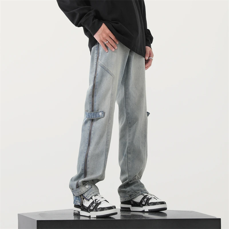 

Новые мешковатые джинсы Rock, популярная одежда в Корейском стиле, свободные брюки, широкие брюки, мужские американские винтажные брюки-карго, мужская одежда