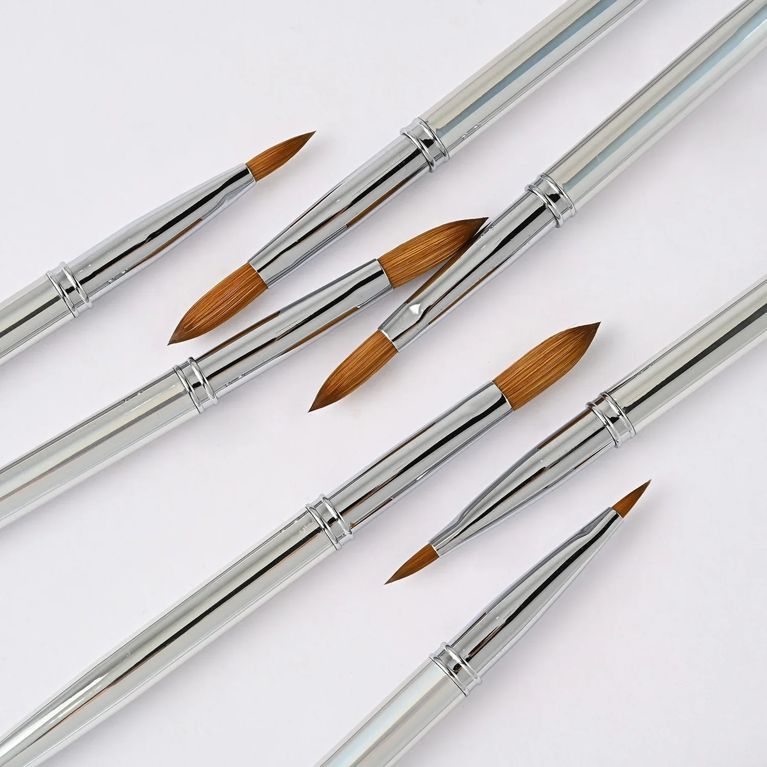 Carving Drawing Nail Art Brush Kolinsky Hair Nail Brushes Silver Metal Handle Manicure Brushes Salon Painting Pens TIANMI