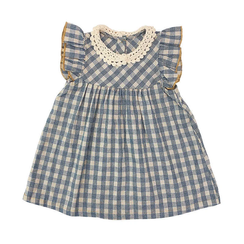 Girls Dress Summer New Fashionable Fashionable Female Baby Korean Lace Plaid Dress Sleeveless Children\'s Princess Dresses