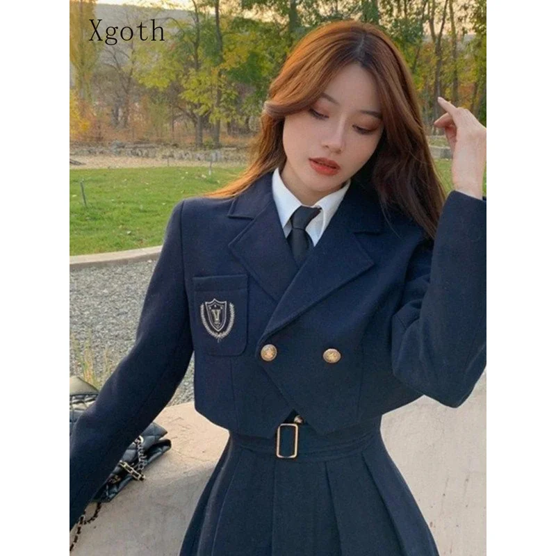 

2022SS Jk Uniform Suit Women College Style Pleated Skirt + Suit Jacket + White Shirt Gentle Office Lady Dress 3pcs Streetwear