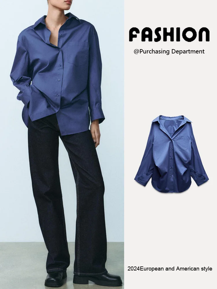 봄 신상 여성 셔츠 심플하고 다재다능한 우아함 배트윙 슬리브 스트라이프 턴다운 칼라 긴팔 2020458