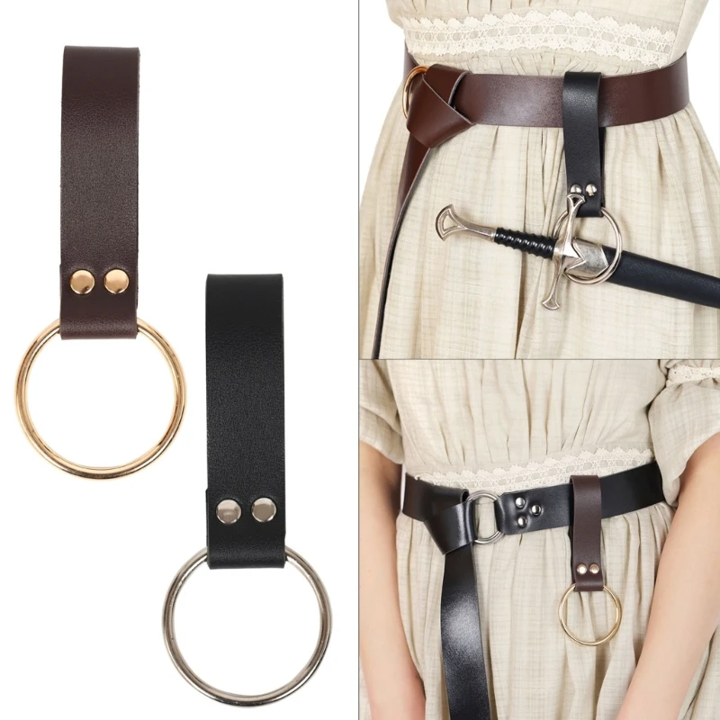 DropshipWomen Men Vikings Mug Hoop Strap Single Metal Rings Leather Loop Medieval Belt Skirt Hiking Performance Adult Accessory