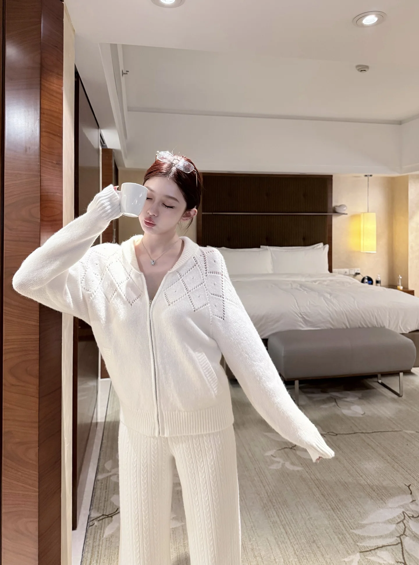 

FAC PA Arctic Fleece Knitted Open Cardigan Women's Autumn Sweater Outerwear Hollow out Collar Long Sleeve Thickened Polyester