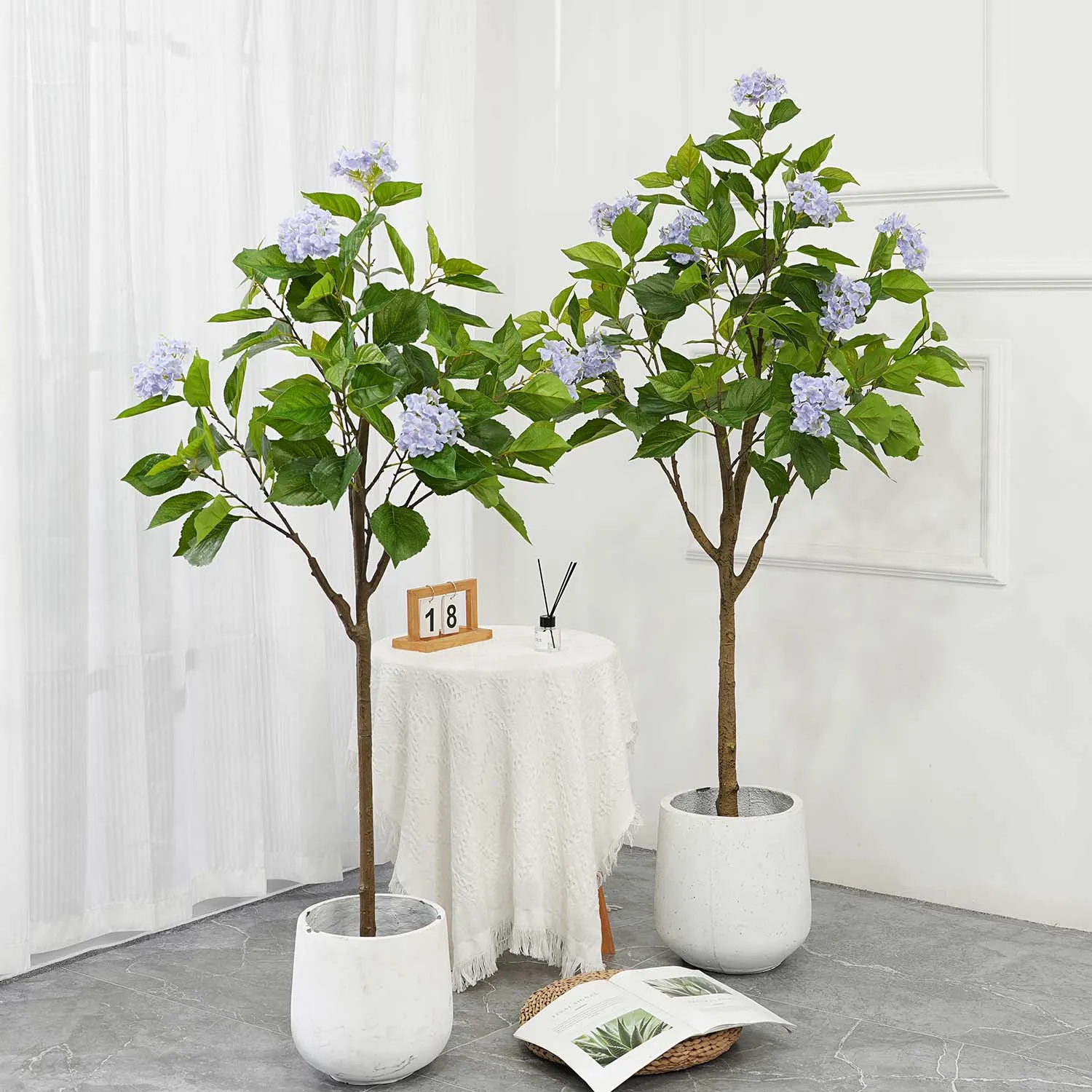 120cm/150cm Artificial Hydrangea Flowers Tree, Tall Fake Potted Decorative Hydrangea Tree, Realistic Modern Artificial Tree