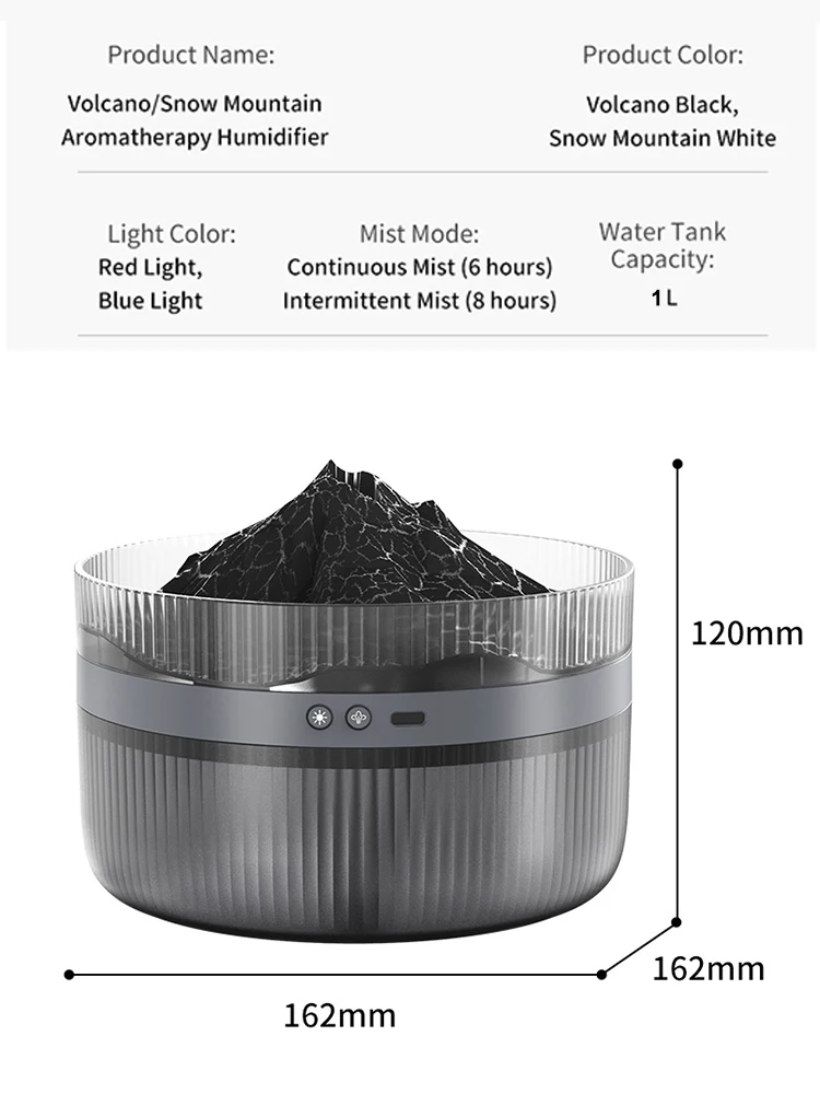 Air Humidifier Aroma Diffuser 1L Purifier Volcanic iceberg Night Light USB Ultrasonic Cool Mist Sprayer Essential Oil Fragrance