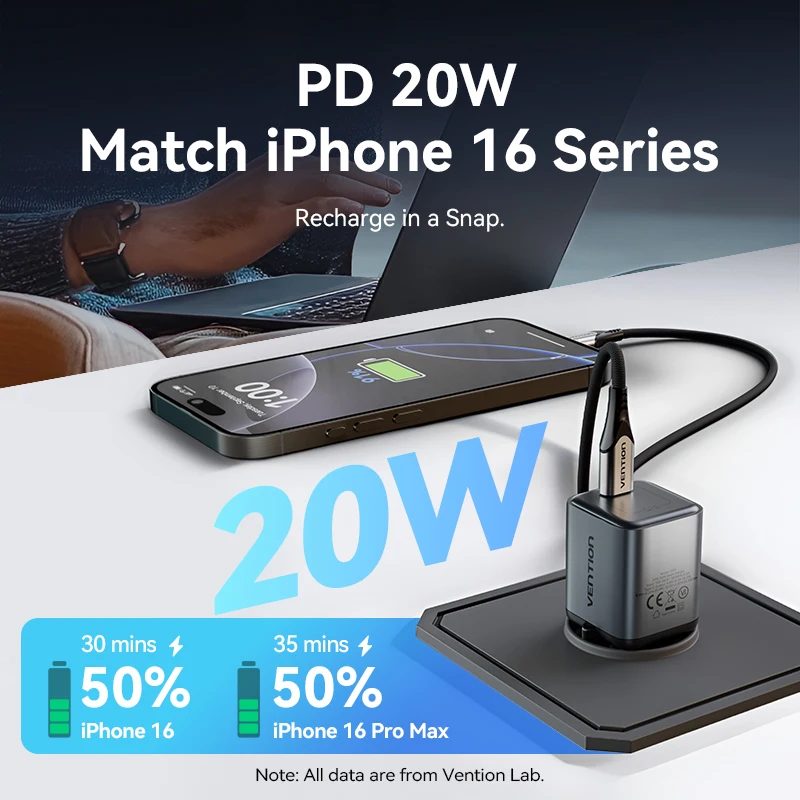 Vention 20 واط GaN شاحن شاحن سريع USB C PD3.0 QC3.0 شحن سريع آيفون 16 15 14 برو ماكس سامسونج شاومي نوع-C شاحن