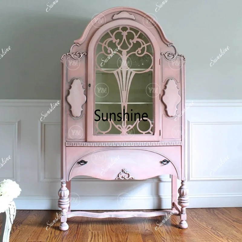

Pink storage cabinet neoclassical display storage can be customized