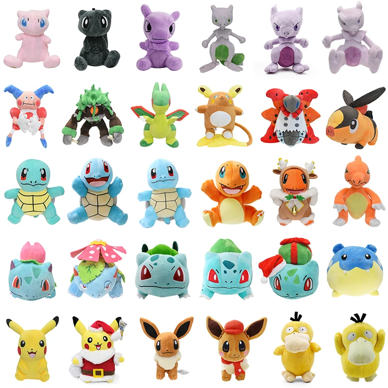 Mew mewtwo pokemon ausgestopfte plüsch puppe eevee psyduck charme leon volcarona rilla boom anime cartoon peluche puppen weihnachts geschenke