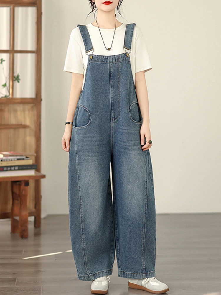 

Spring 2026 Women's Denim Overalls Large Size Harlan Dad Sle Lantern Pants Casual Comfortable Loose Fit l Waist