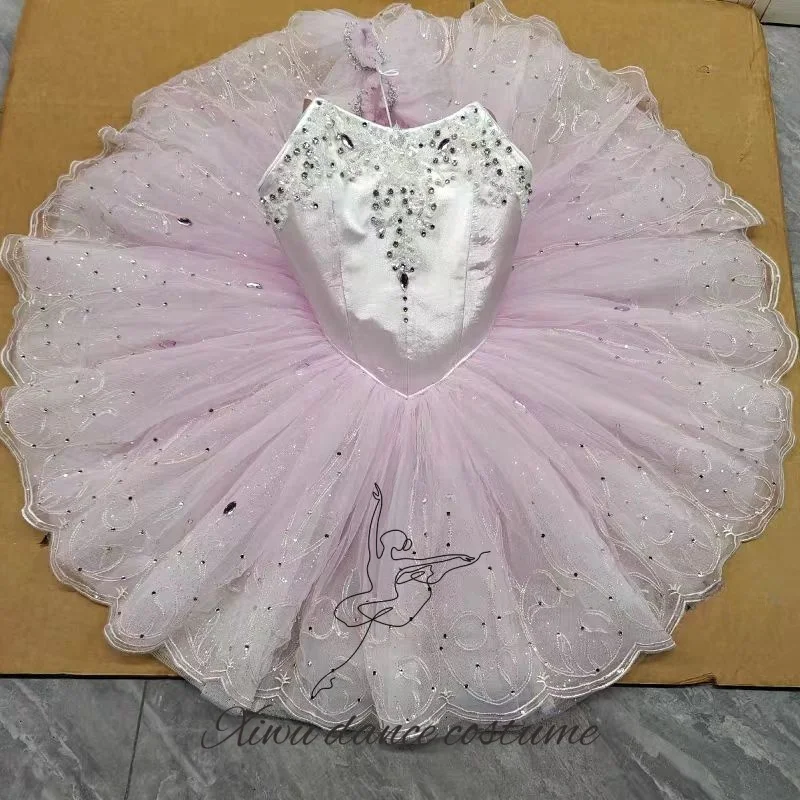 Professioneller, maßgeschneiderter Ballettrock, kurzer Rock, flauschiger Rock, Performance-Uniform, rosa, Wettbewerb für Kinder und Erwachsene