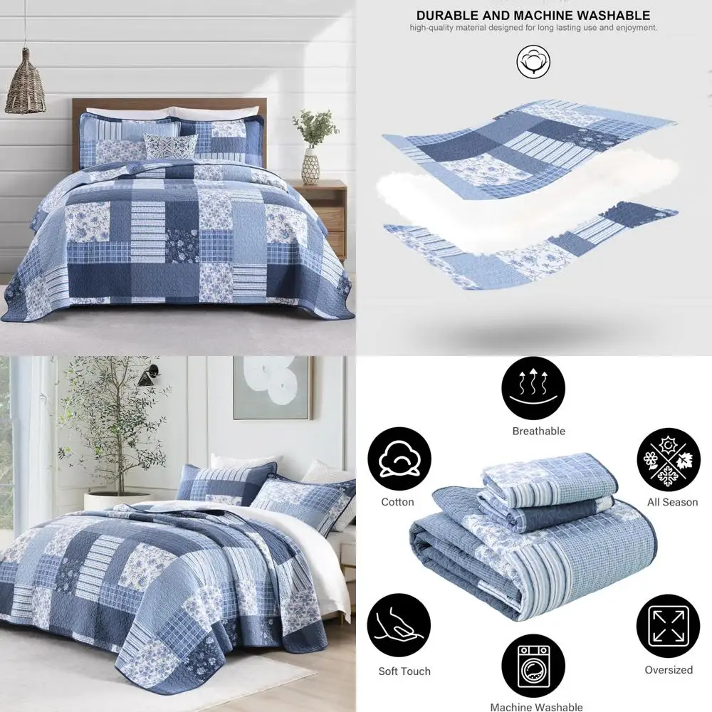 

Cotton King Size Floral Patchwork Quilted Bedding Set, Lightweight Comforter for King Bed