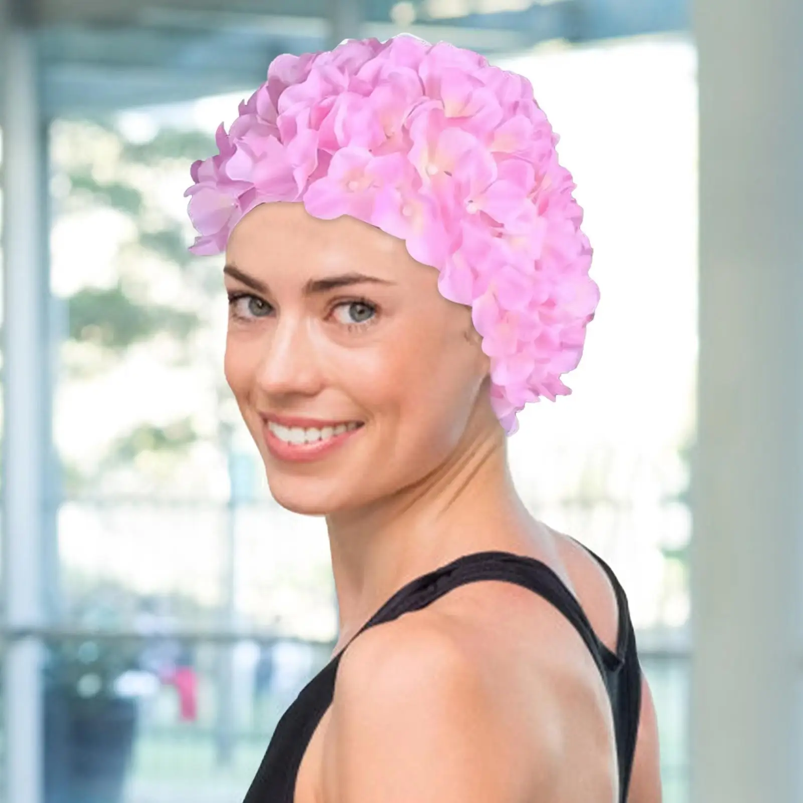 Schwimmen hut 3D Blütenblatt Schwimmen Caps Für Langes Haar Im Freien Frauen Mode Retro Blume Kappe Zarte Badekappe – Detail 3