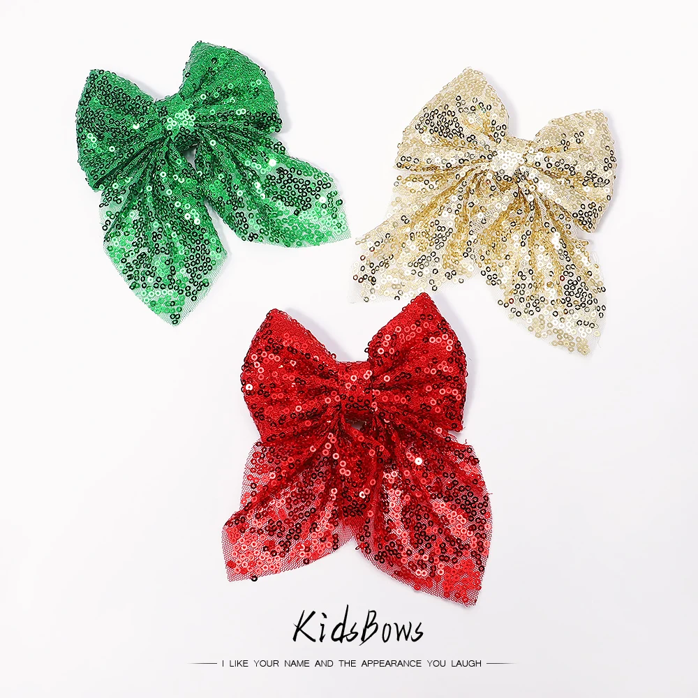 12 Colors 1piece Solid Hair Bows Clip Sequin Rainbow Bow With Hair Clip For Girl Kids Handmade Hairpin Boutique Hair Accessories