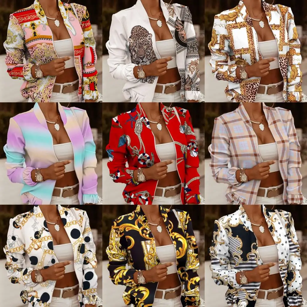 Blazer Coats Spring Autumn Casual Thin Vintage Tops Women Fashion Long Sleeve Slim Zipper Ladies Jackets Coat printing Leopard