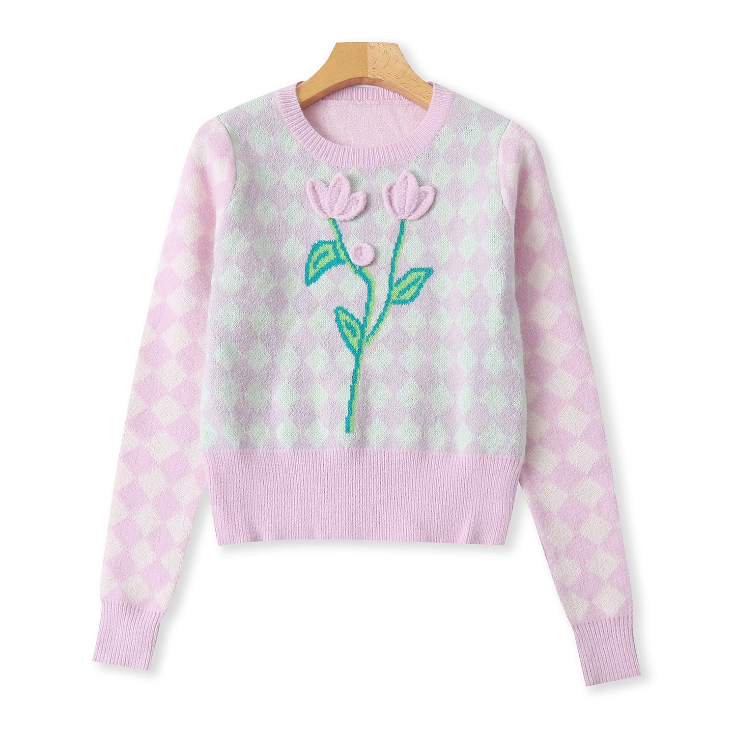 

Модный круглый трикотаж Ne Long Sve с вышивкой и ромбовидным узором, облегающий женский осенне-зимний новый Sle Sweet Sle