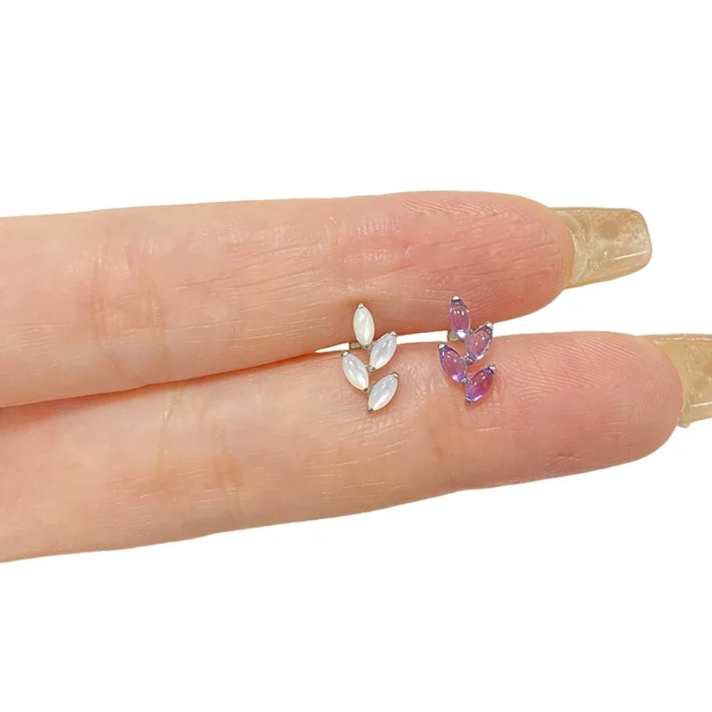 ASTM F136 Titanium EAR PIERC Leaf Shape with Marquise Natural Stone Top Cartilage Earrings Ear Lip Helix Studs Piercing Jewelry