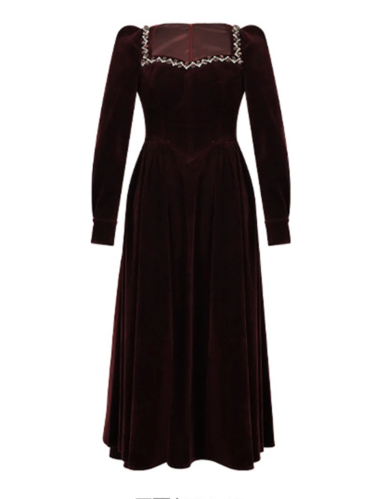 Ropa de mujer elegante de terciopelo liso con mangas abullonadas, vestido ajustado acampanado de lujo para noche, Vestidos elegantes para fiesta de cumpleaños, bata informal