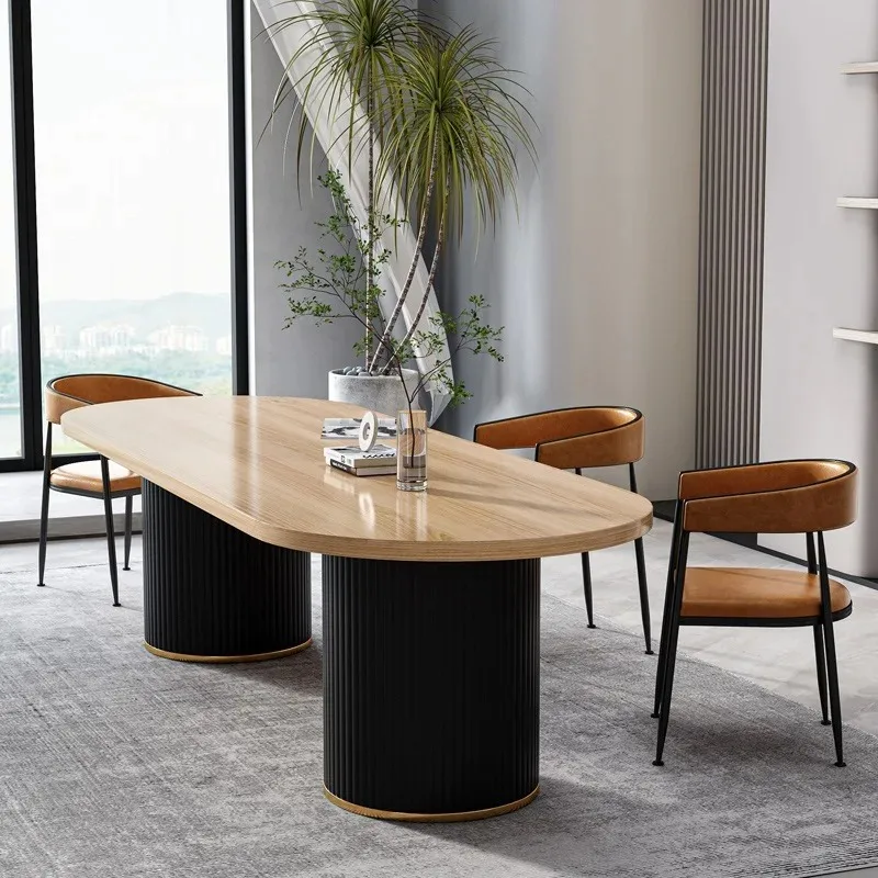 # Biomorphic Capsule Solid Timber Dining Table Fluted Cylinder Base Hardwood Meal Island for Open Plan Home
