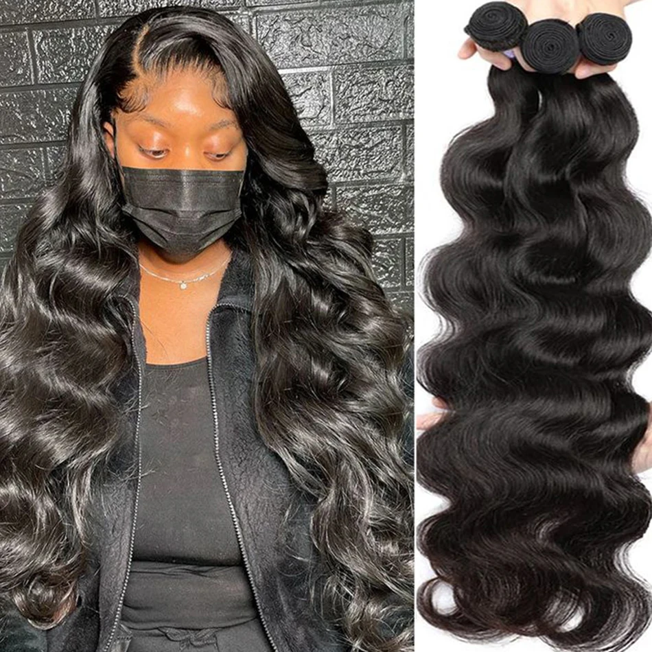 Natural Black Brazilian Body Wave Human Hair Bundles 100% Human Hair Weave Remy Hair Extensions For Women